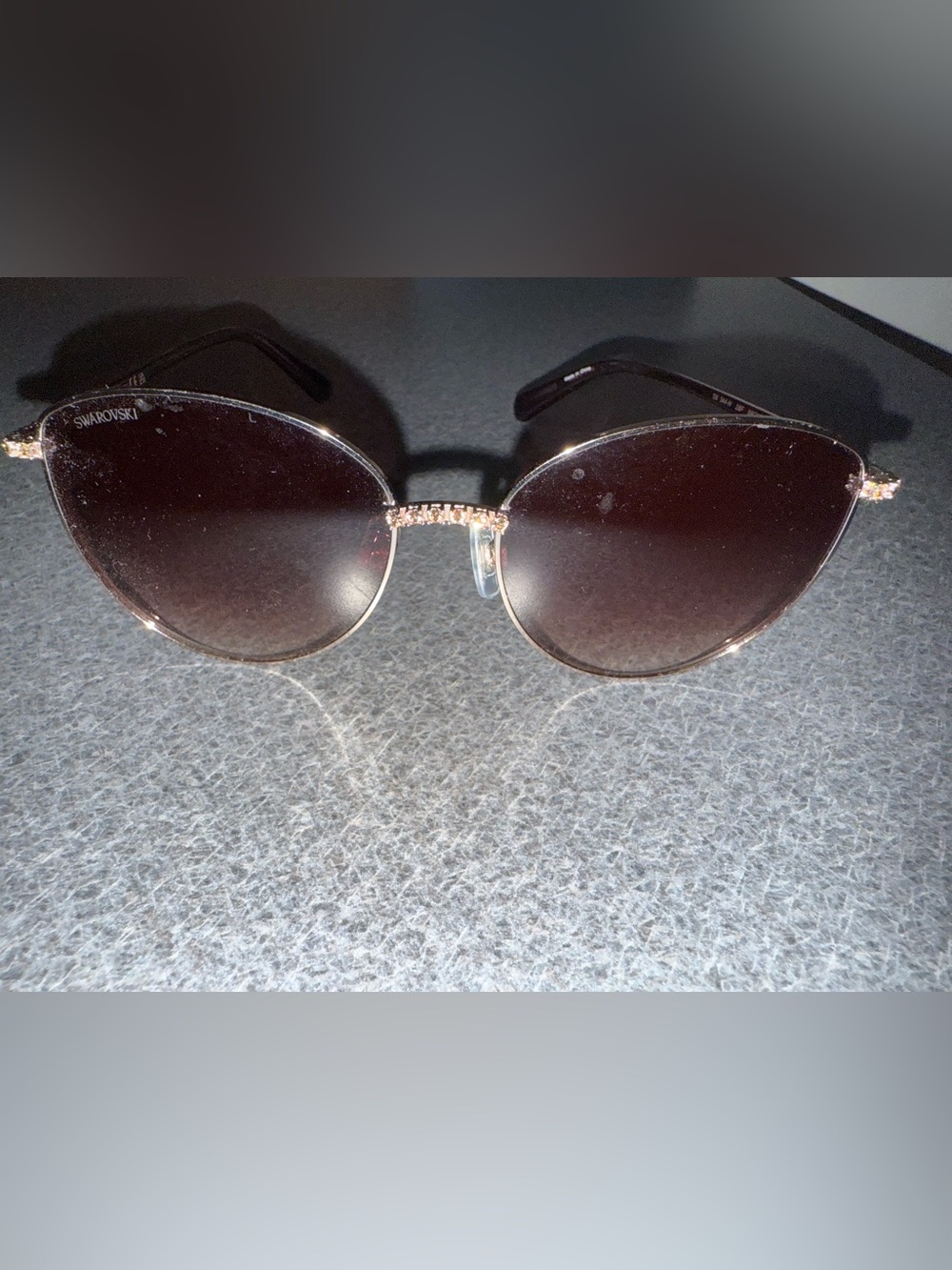 Swarovski Gold Frame Black Gradient Cat-Eye Sunglasses with Crystals